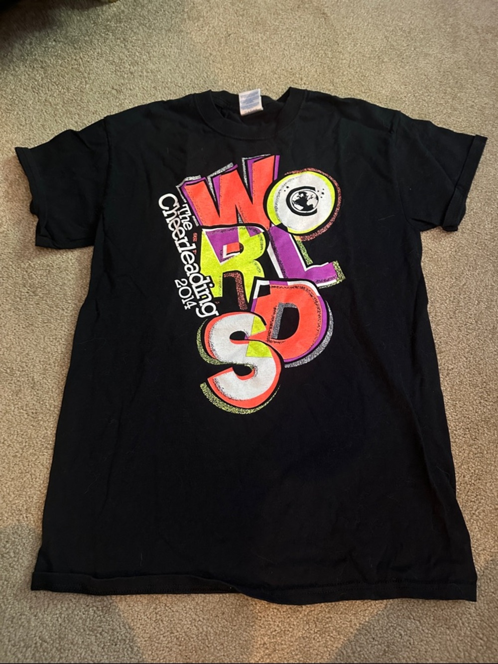 Gildan Black Kids Short Sleeve Tee with Neon Multicolor 'WORLDS' Graphic
